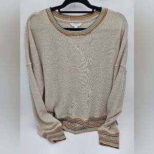 Time and Tru Striped Trim Beige Sweater Women's Size L